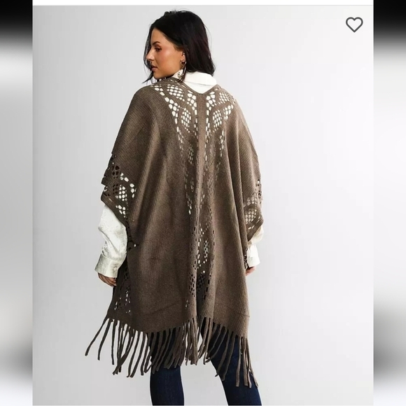 BUCKLE BLACK FRINGE CARDIGAN SWEATER OPEN FRONT MAJOR BROWN WOMEN OS BOHO LAYER - Picture 2 of 13